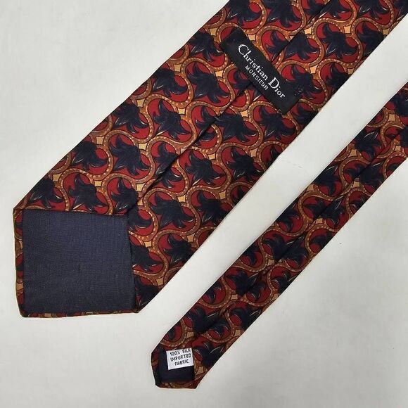 CHRISTIAN DIOR MONSIEUR SILK TIE VINTAGE BLUE RED FLORAL PATTERN 3.75" X 56" - Picture 2 of 2